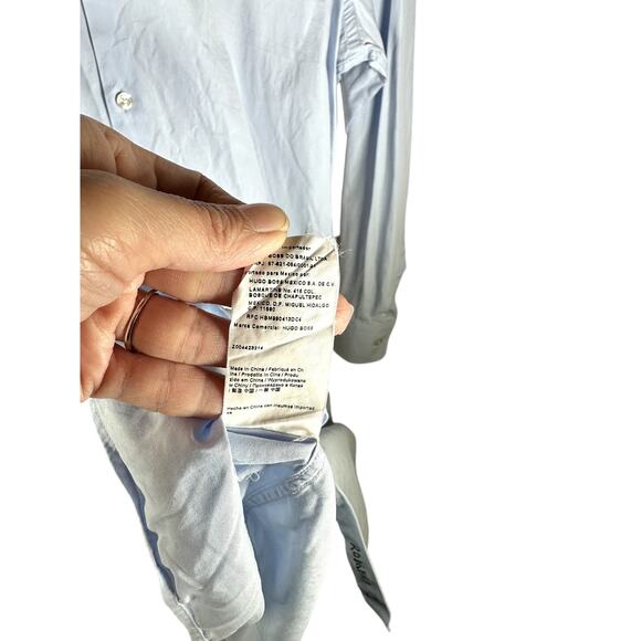 Hugo Boss Sharp Fit Men’s Dress Shirt 15.5 32/33 Baby Blue Long Sleeve Button-Up - Picture 9 of 11